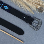 Unisex Handcrafted Leather Belt With Geometric Woven Pattern Antique Buckle Stylish Wear