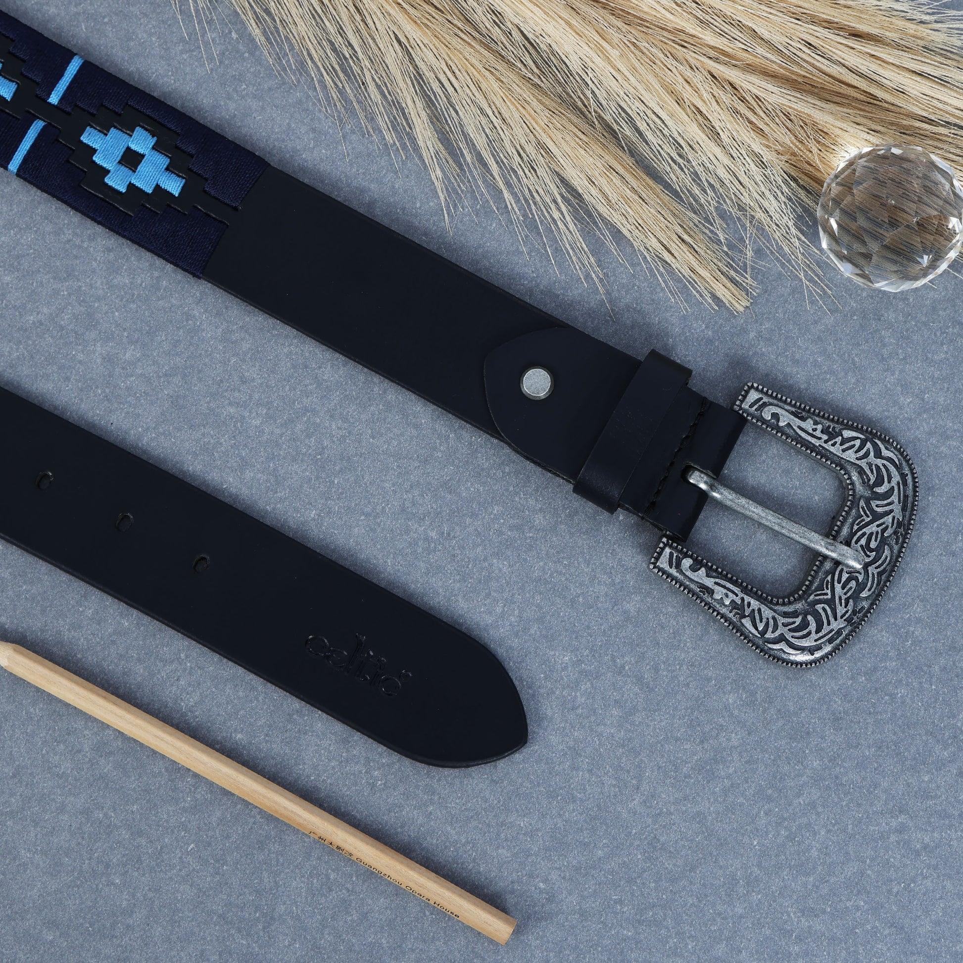 Unisex Handcrafted Leather Belt With Geometric Woven Pattern Antique Buckle Stylish Wear