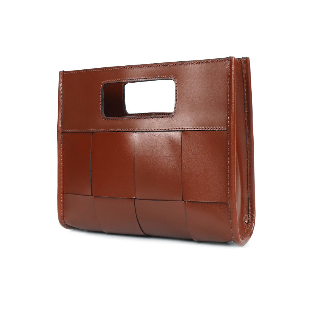 Brown Woven Leather Clutch Bag Elegant Handcrafted Design