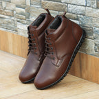 Men’s Genuine Leather Ankle Boots – Brown Lace-Up Comfort Shoes