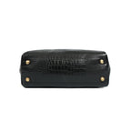 Structured Croc-Textured Black Handbag with Top Handles