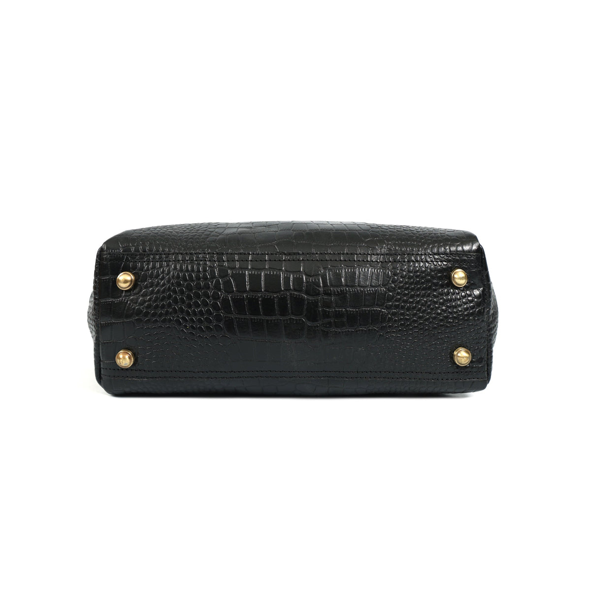 Structured Croc-Textured Black Handbag with Top Handles
