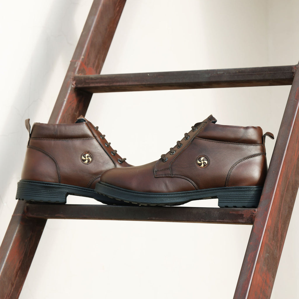 Men’s Premium Genuine Leather Ankle Boots – Brown Lace-Up Smart Casual Shoes