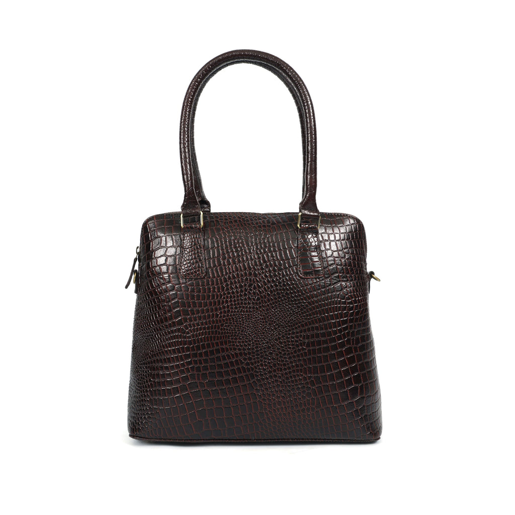 Premium Croc-Embossed Leather Tote Bag with Zip Closure & Detachable Shoulder Strap