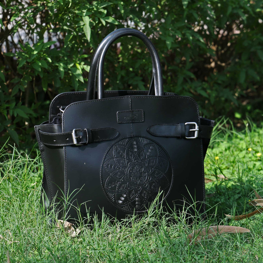 Premium Handcrafted Leather Satchel hand Bag with Embossed Front Panel