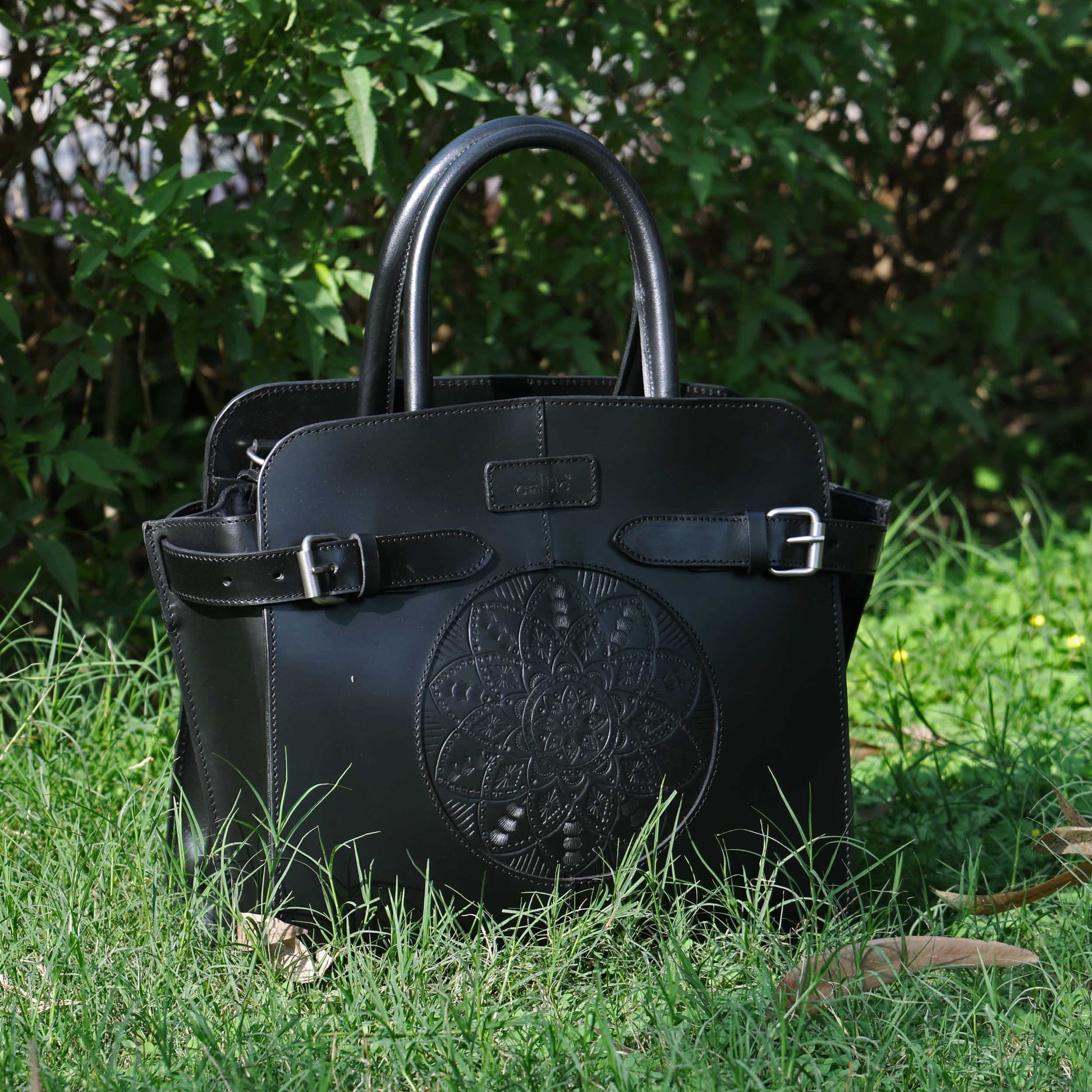 Premium Handcrafted Leather Satchel hand Bag with Embossed Front Panel