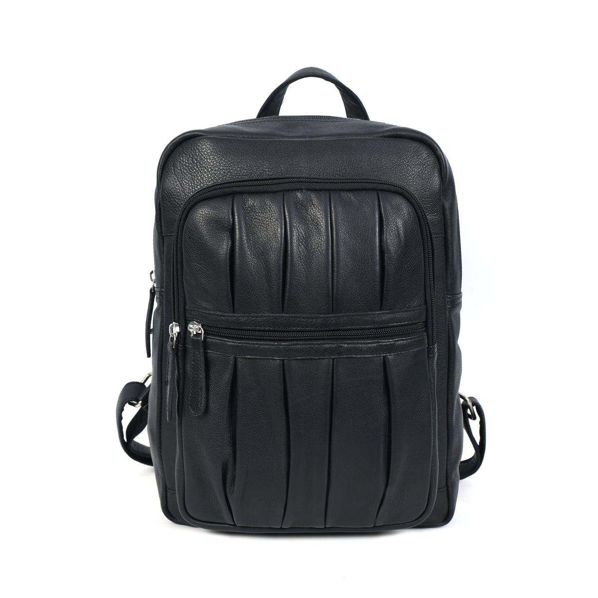 Premium Genuine Leather Multi-Zip Backpack with Padded Straps & Organizer Pockets
