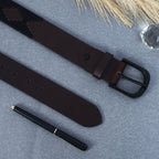 Unisex Handcrafted Leather Fabric Belt With Geometric Pattern Matte Black Buckle.