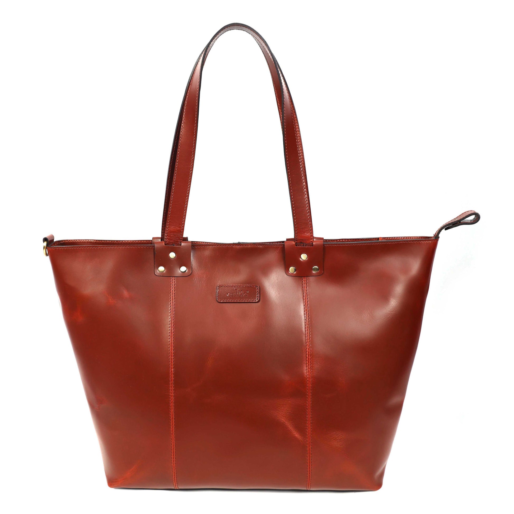 Premium Full Grain Leather Tote Bag with Zipper Closure & Dual Carry Handles