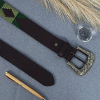Unisex Handcrafted Leather Woven Green Buckle Artisan Casual Wear Accessory