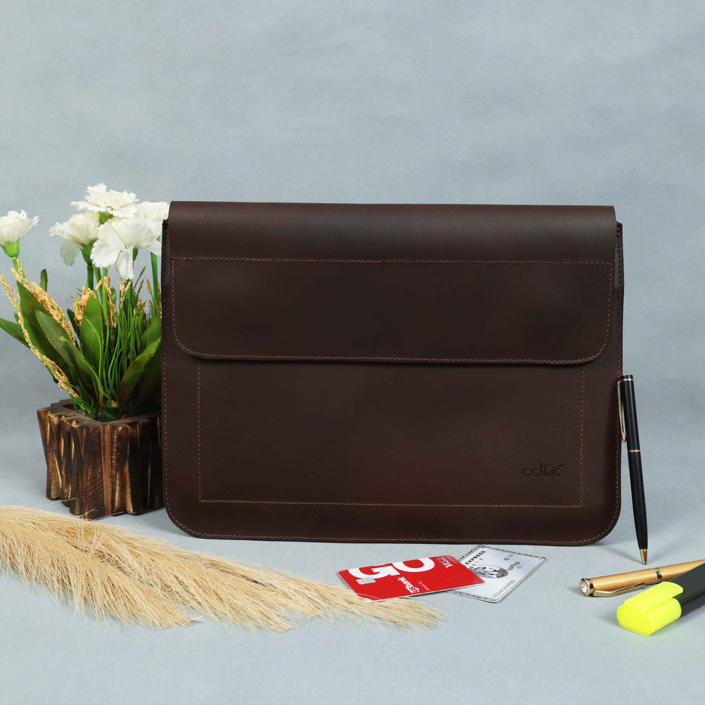 Premium Genuine Leather iPad Sleeve with Magnetic Flap Closure & Soft Suede Lining