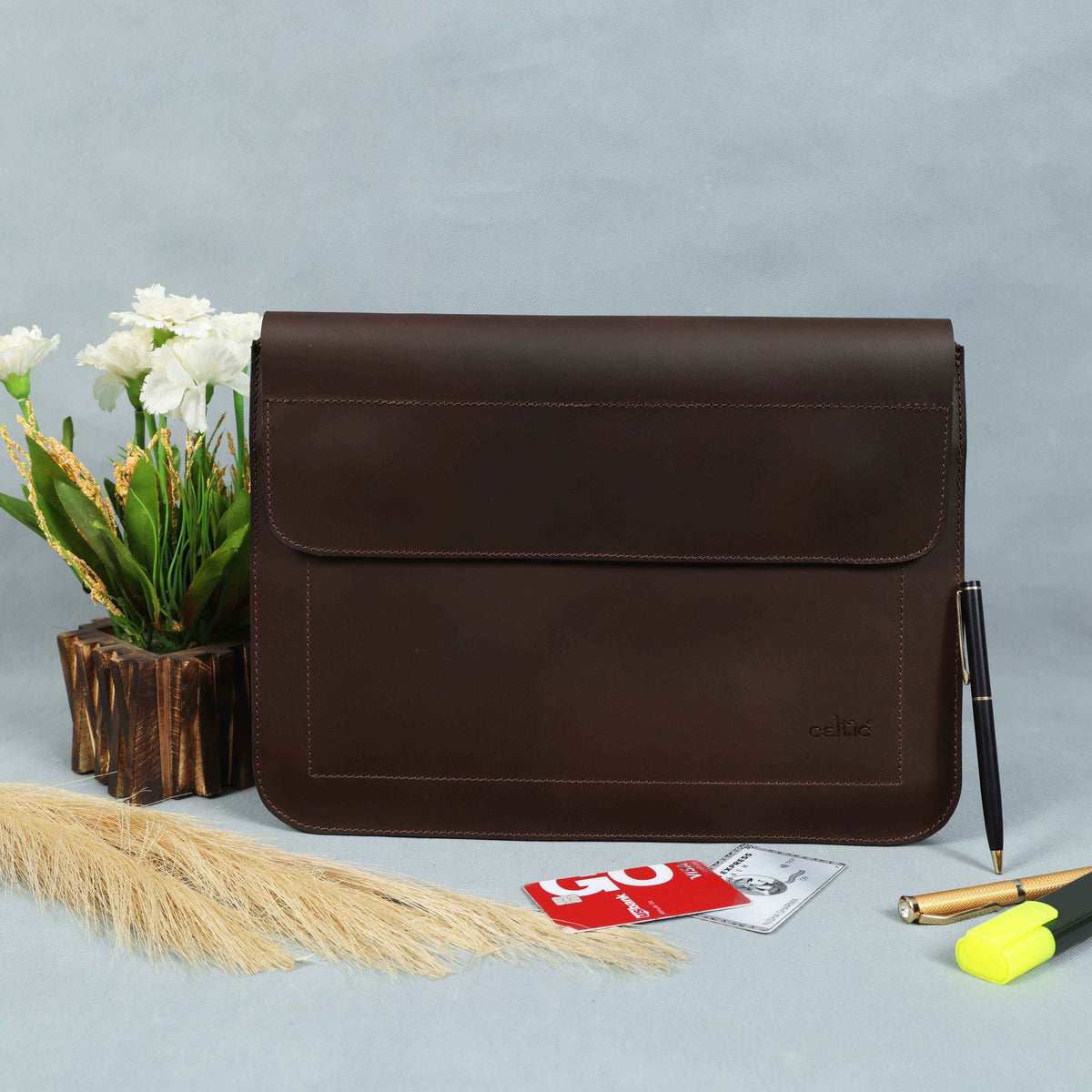 Premium Genuine Leather iPad Sleeve with Magnetic Flap Closure & Soft Suede Lining