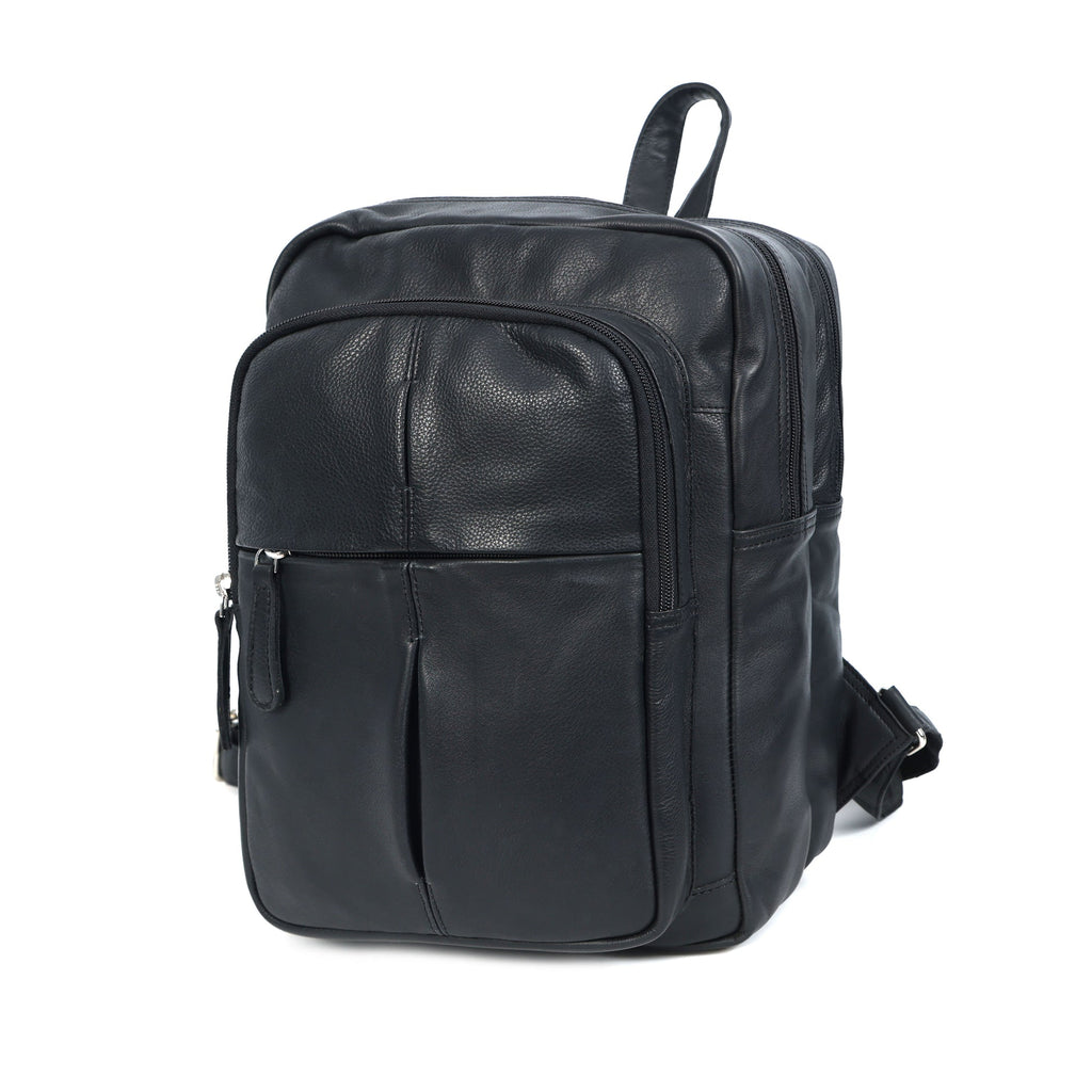 Premium Genuine Leather Multi-Zip Backpack with Padded Straps & Smart Organizer