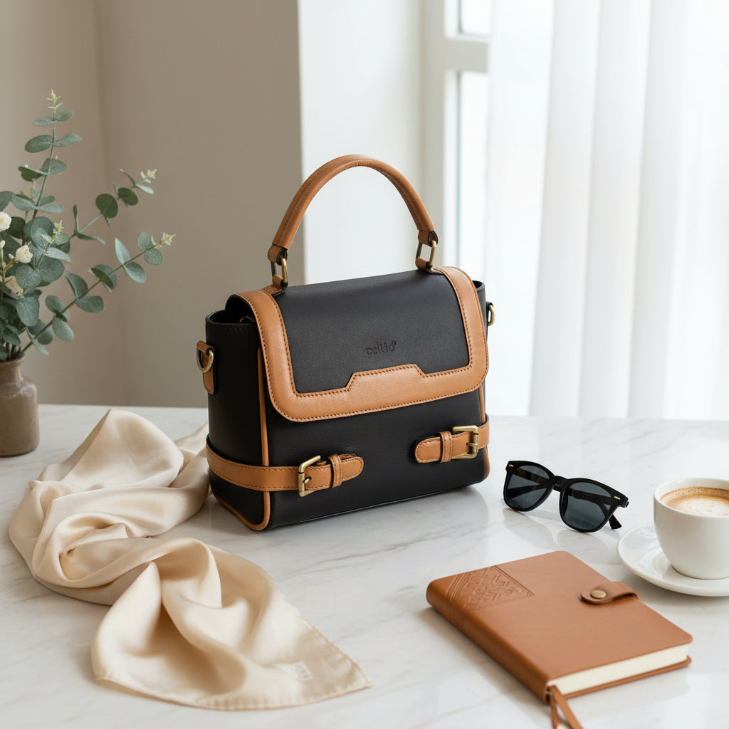 Premium Export-Quality Brown Leather Top Handle Handbag with Adjustable Strap