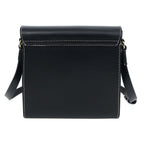 Black Structured Leather Crossbody Bag with Contrast Stitching & Secure Turn-Lock