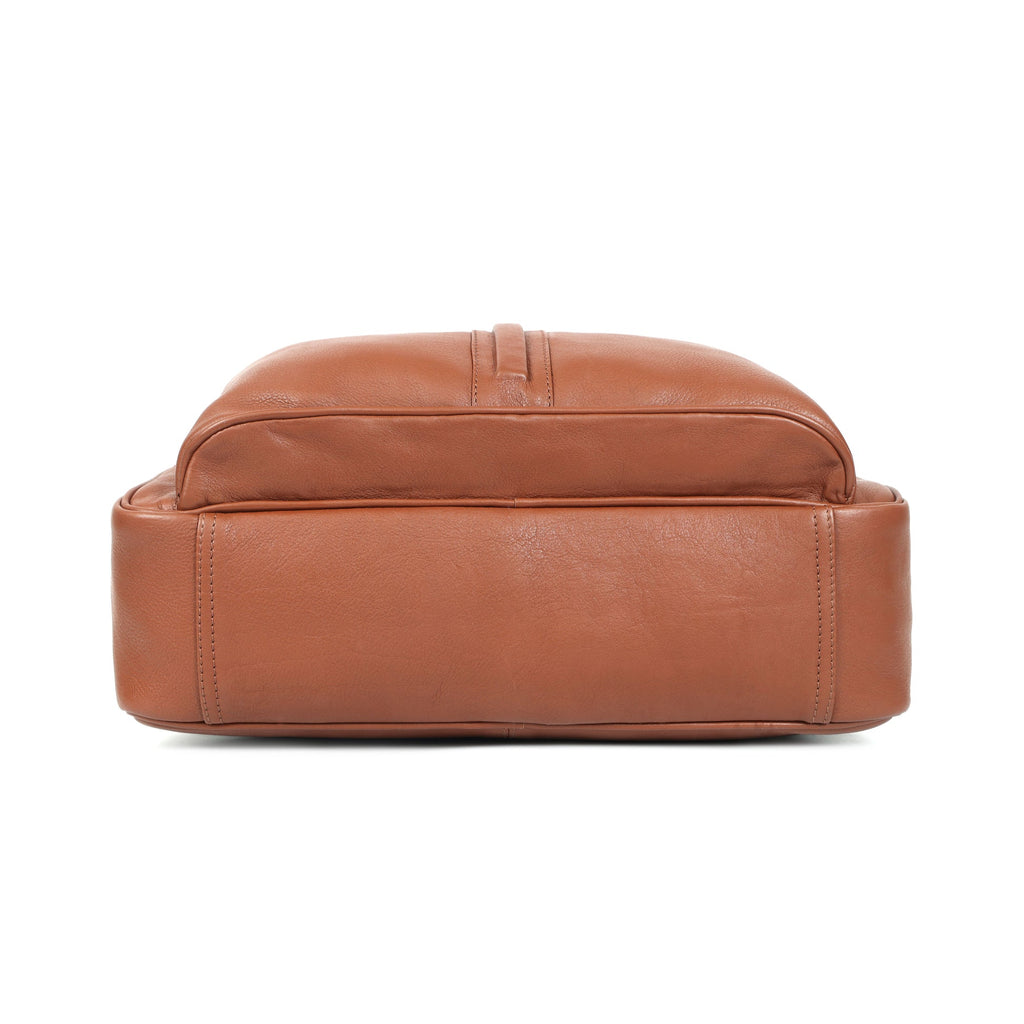 Premium Genuine Leather Office Laptop Bag with Multiple Zip Pockets & Detachable Strap