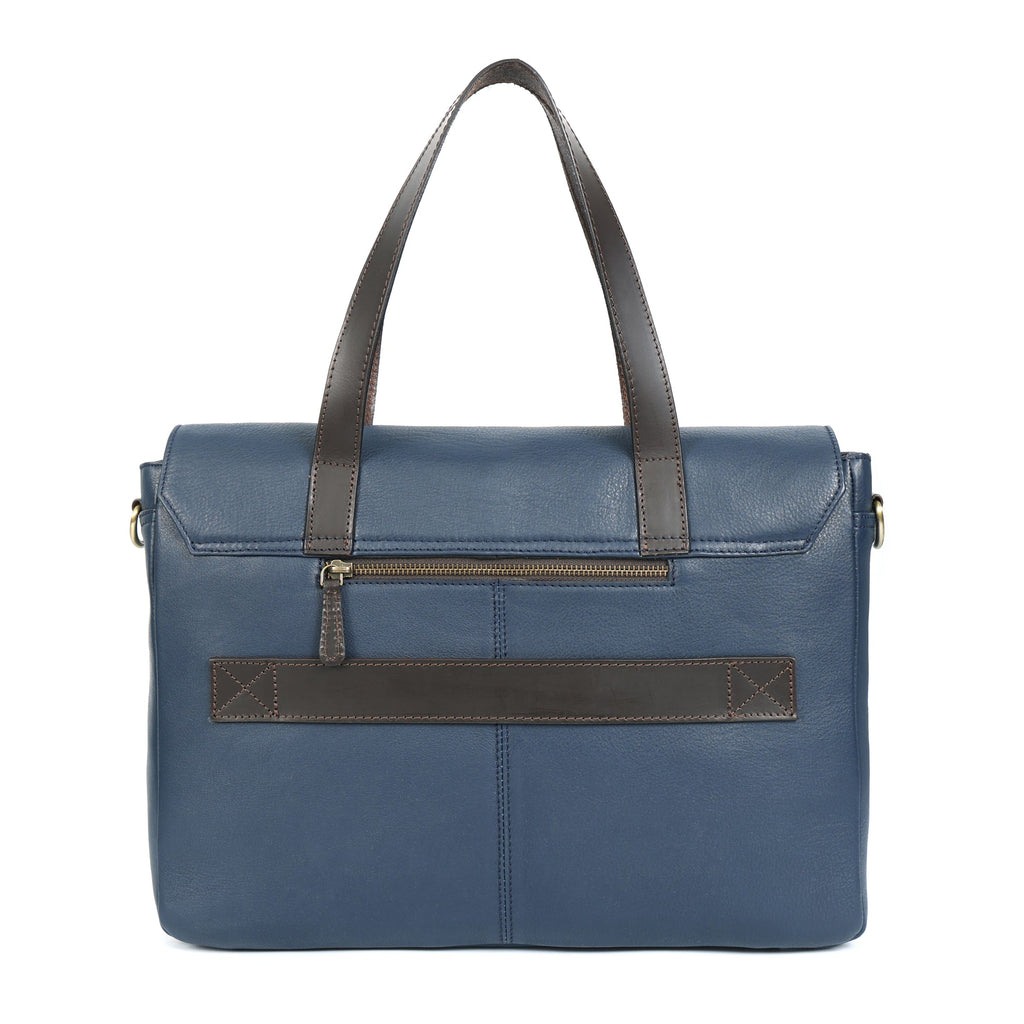 Genuine Leather Office Satchel Bag with Laptop Sleeve & Adjustable Strap