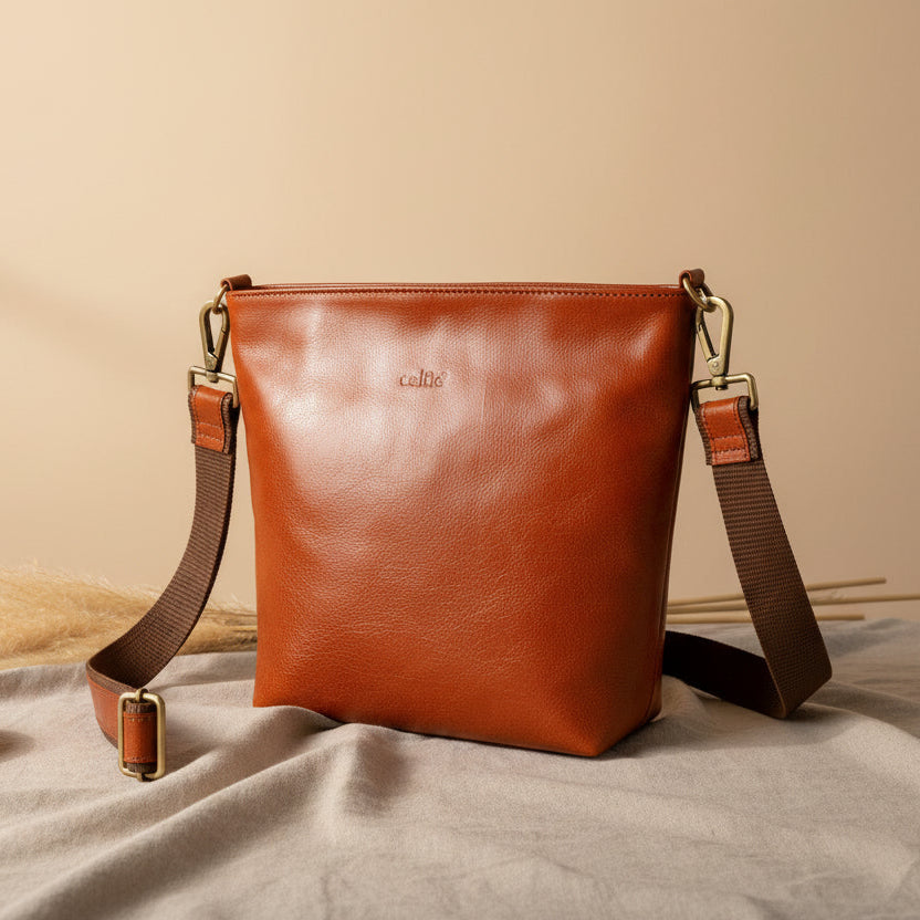 Premium Genuine Leather Crossbody Sling Bag | Multi-Pocket | Adjustable Strap