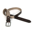 Unisex Genuine Leather Canvas Beige Brown Waist Accessory Metal Buckle Casual