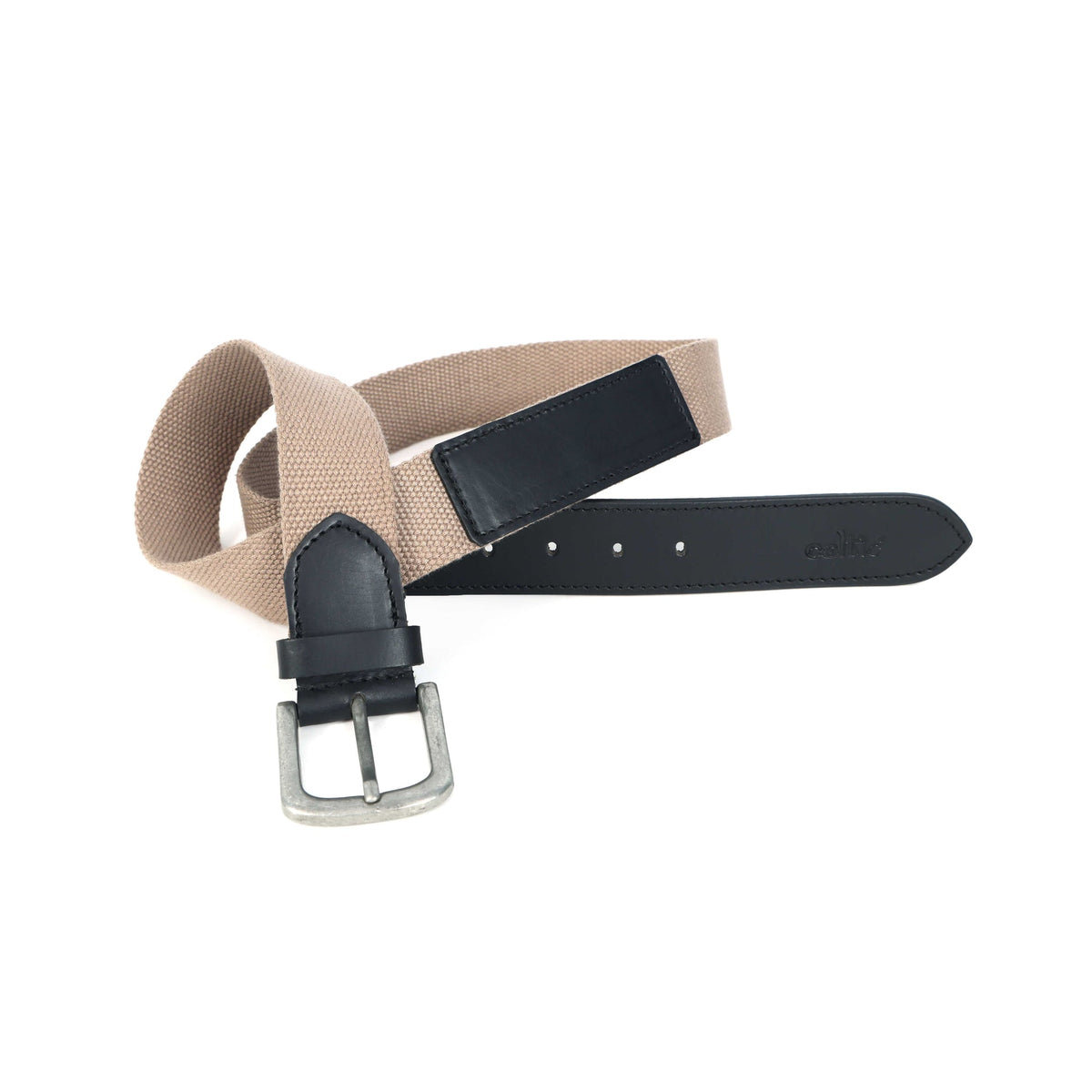 Unisex Genuine Leather Canvas Beige Black Waist Accessory Metal Buckle Casual