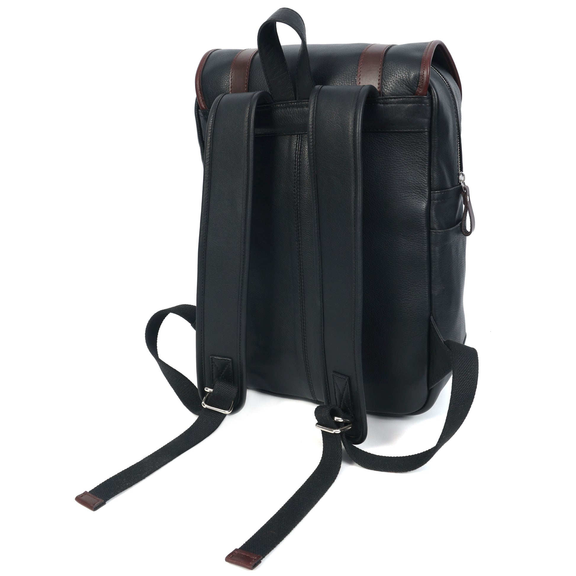 Premium Leather Laptop Backpack with Dual Buckle Design, Multiple Zip Pockets