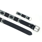 Unisex Handcrafted Black Leather Belt With Geometric Woven Strap And Antique Metal Buckle