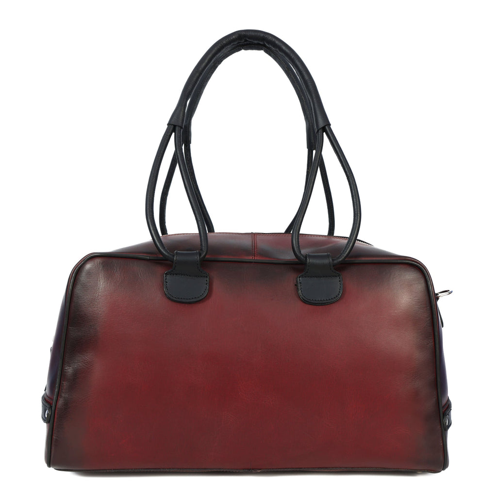 Premium Leather Travel Duffel Bag with Front Buckle Pocket & Dual Carry Straps
