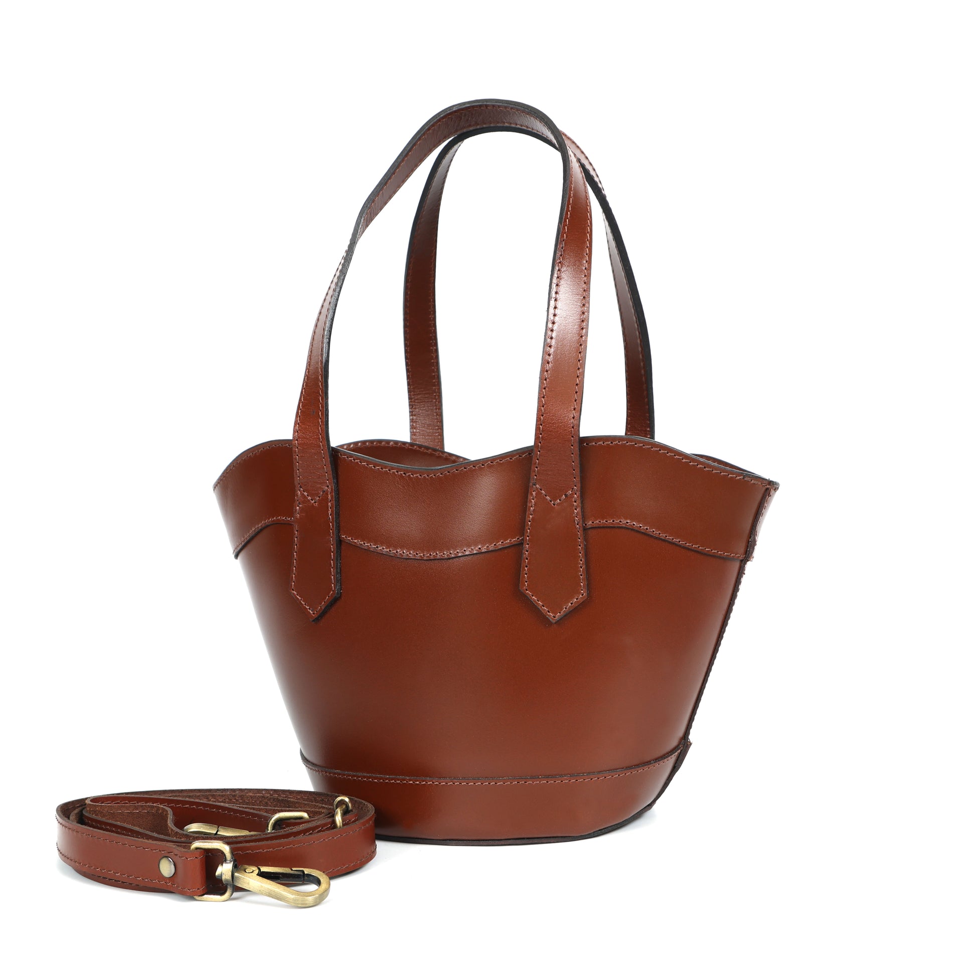 Premium Genuine Leather Mini Tote Bag with Dual Handles & Detachable Shoulder Strap