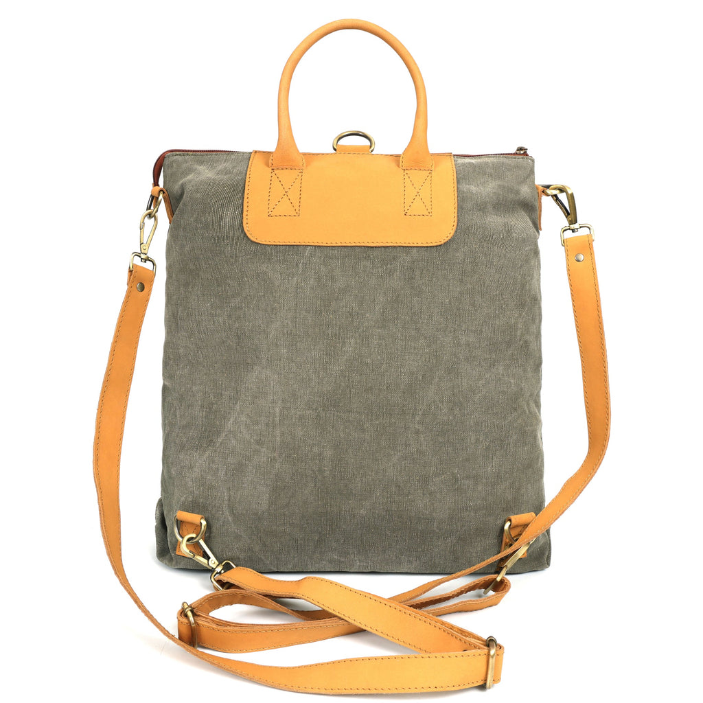 Premium Canvas & Leather Convertible Backpack Tote with Zip Closure & Adjustable Strap