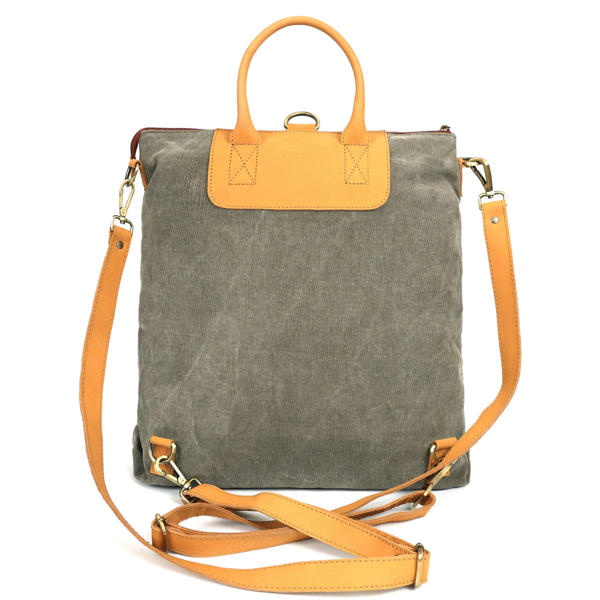Premium Canvas & Leather Convertible Backpack Tote with Zip Closure & Adjustable Strap