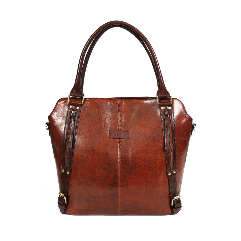 Genuine Leather vintage Brown Tote & Wristlet Combo- Premium set For women
