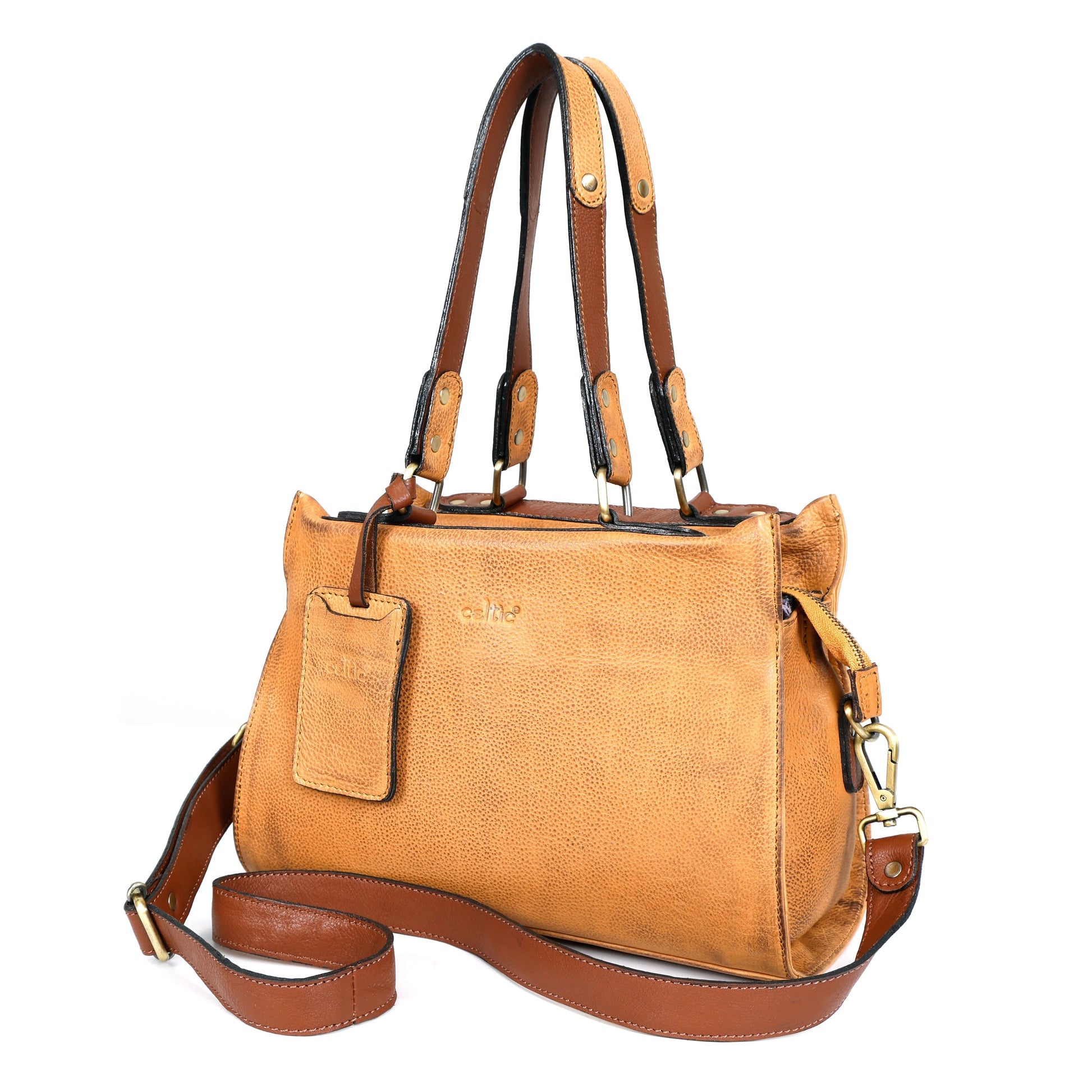 Premium Tan Leather 3-Piece Handbag Combo with Crossbody & Clutch