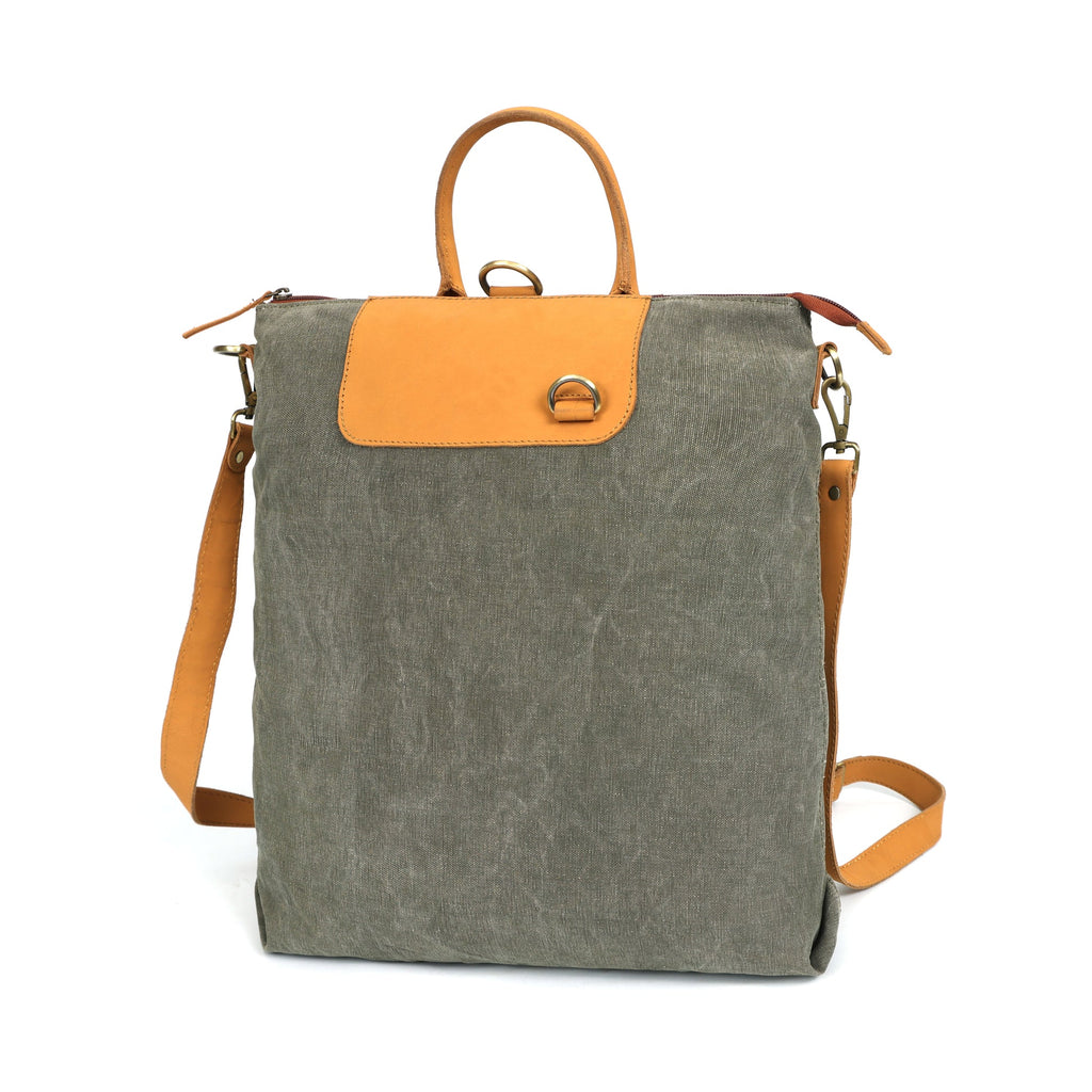 Premium Canvas & Leather Convertible Backpack Tote with Zip Closure & Adjustable Strap