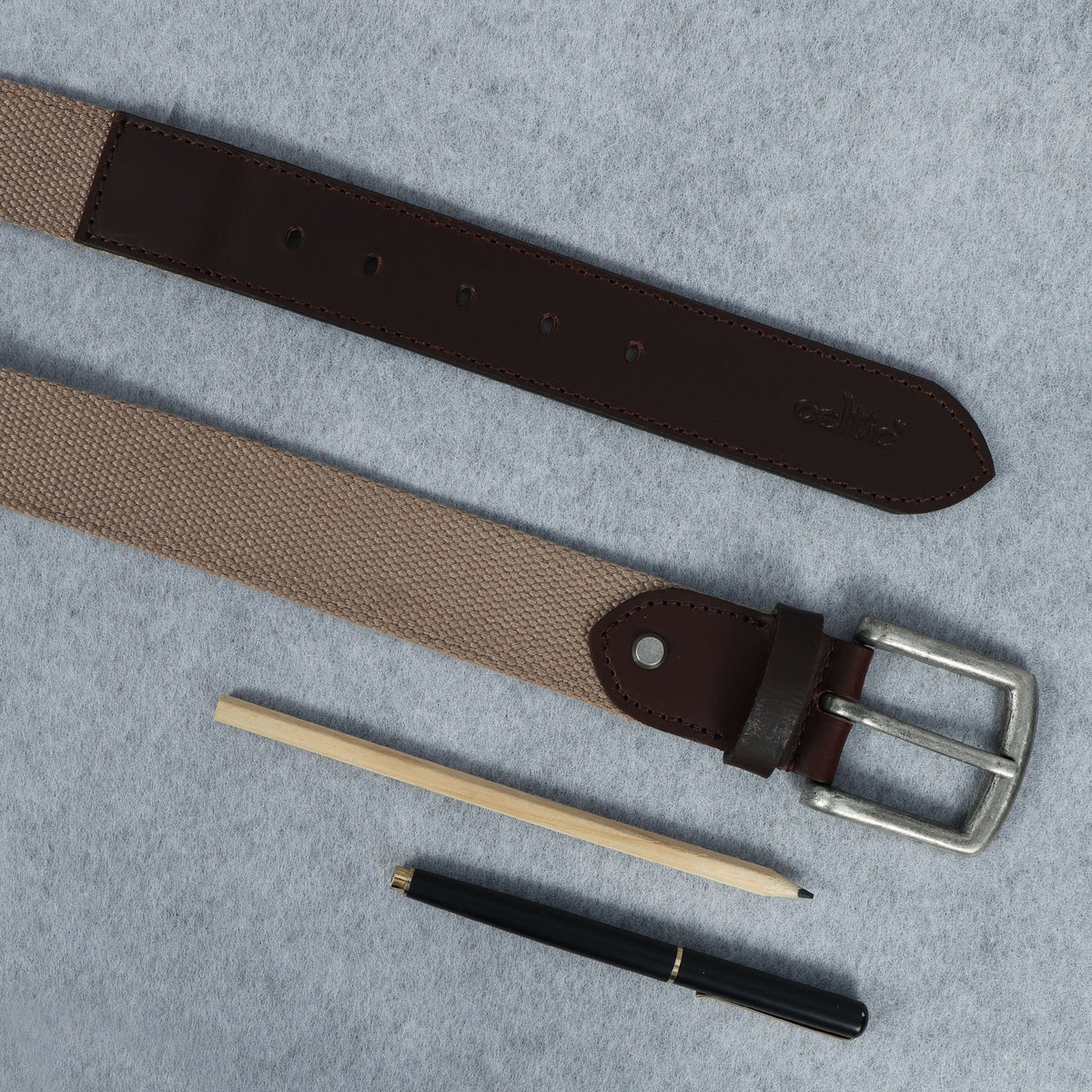Unisex Genuine Leather Canvas Beige Brown Waist Accessory Metal Buckle Casual