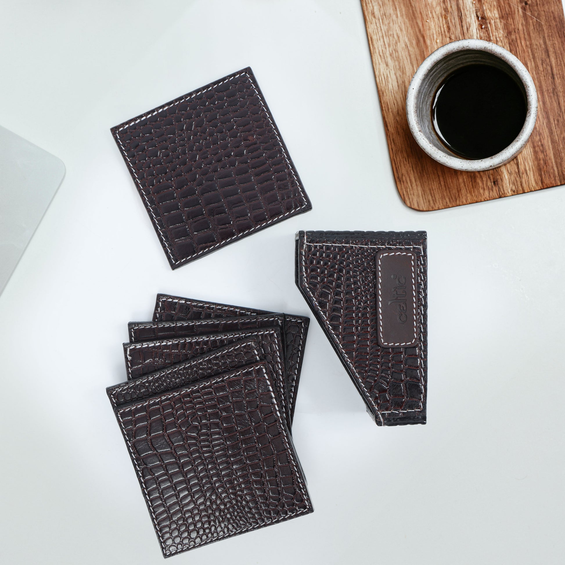 Premium Leather Square Coasters for Office Use ƒ????? Stylish & Functional Desk Accessory, Art:-LC-02