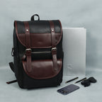 Premium Leather Laptop Backpack with Dual Buckle Design, Multiple Zip Pockets