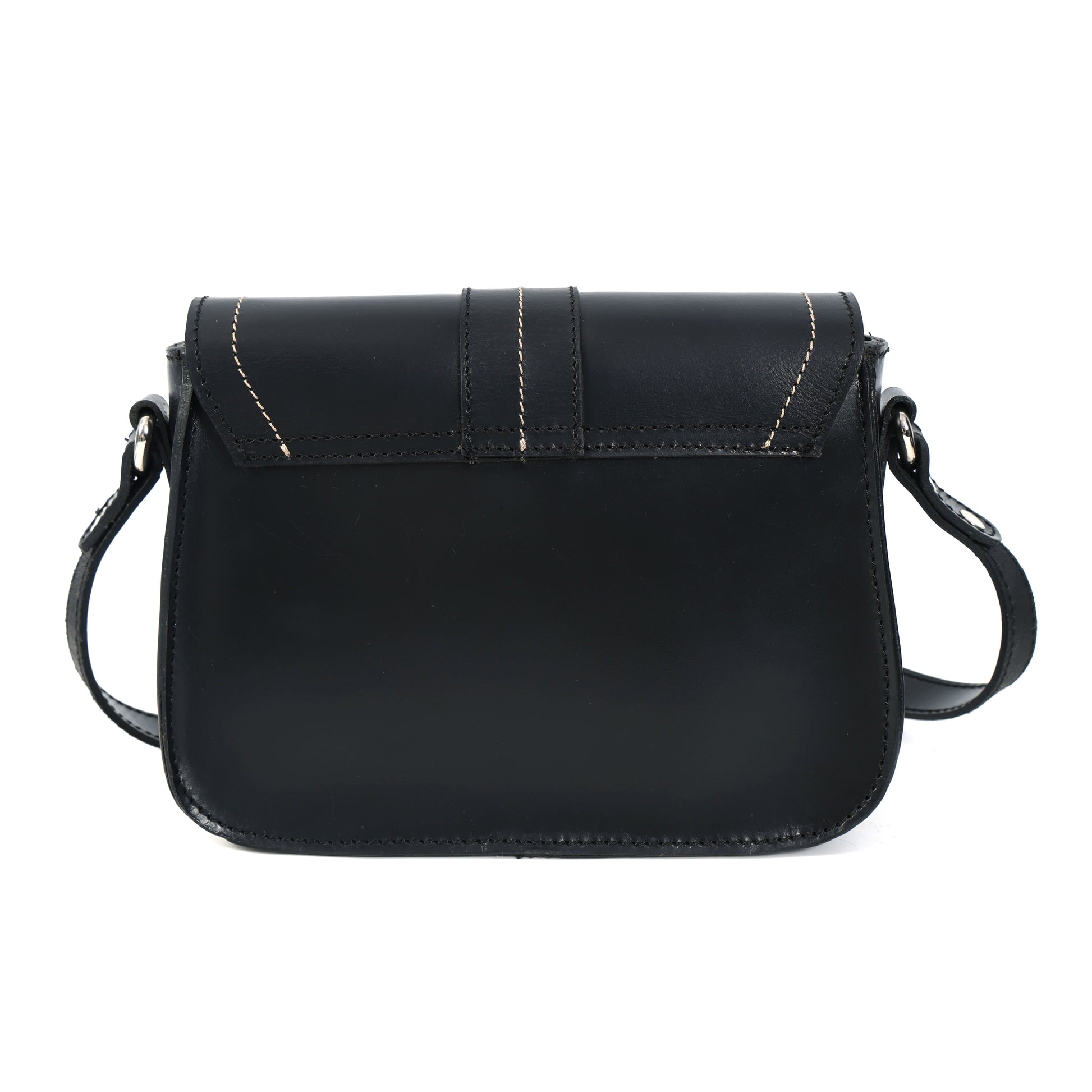 Structured Genuine Leather Crossbody Bag with Front Flap &  White Stitch Detailing