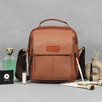 Unisex Leather Crossbody Sling Bag with Front Flap Pocket & Adjustable Strap