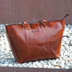 Premium Full Grain Leather Tote Bag with Zipper Closure & Dual Carry Handles