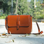 Premium Full-Grain Leather Sling Bag with Flap Closure,  & Adjustable Strap