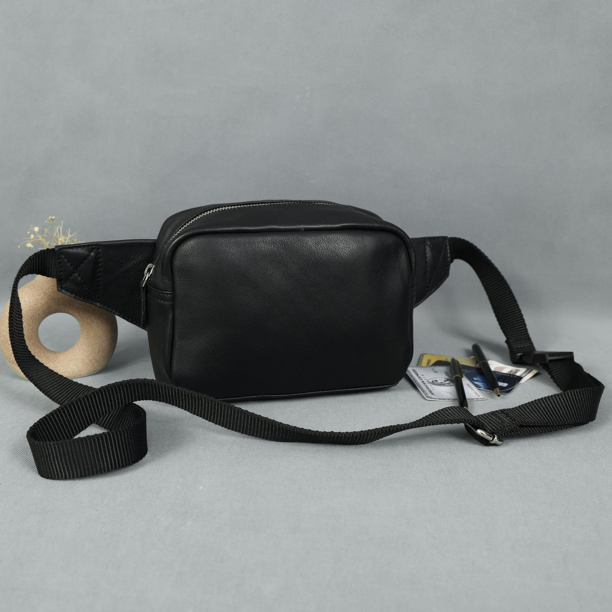 Premium Genuine Leather Waist & Crossbody Bag with Adjustable Strap & Zip Closure