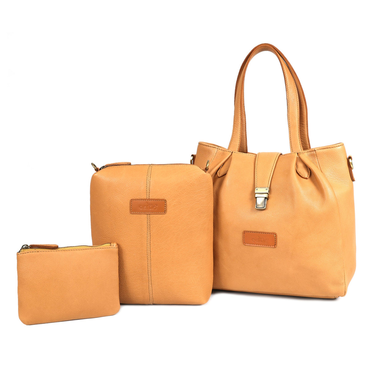 Premium Export Leather Handbag Set | Tote + Sling + clutch| with  Adjustable Strap