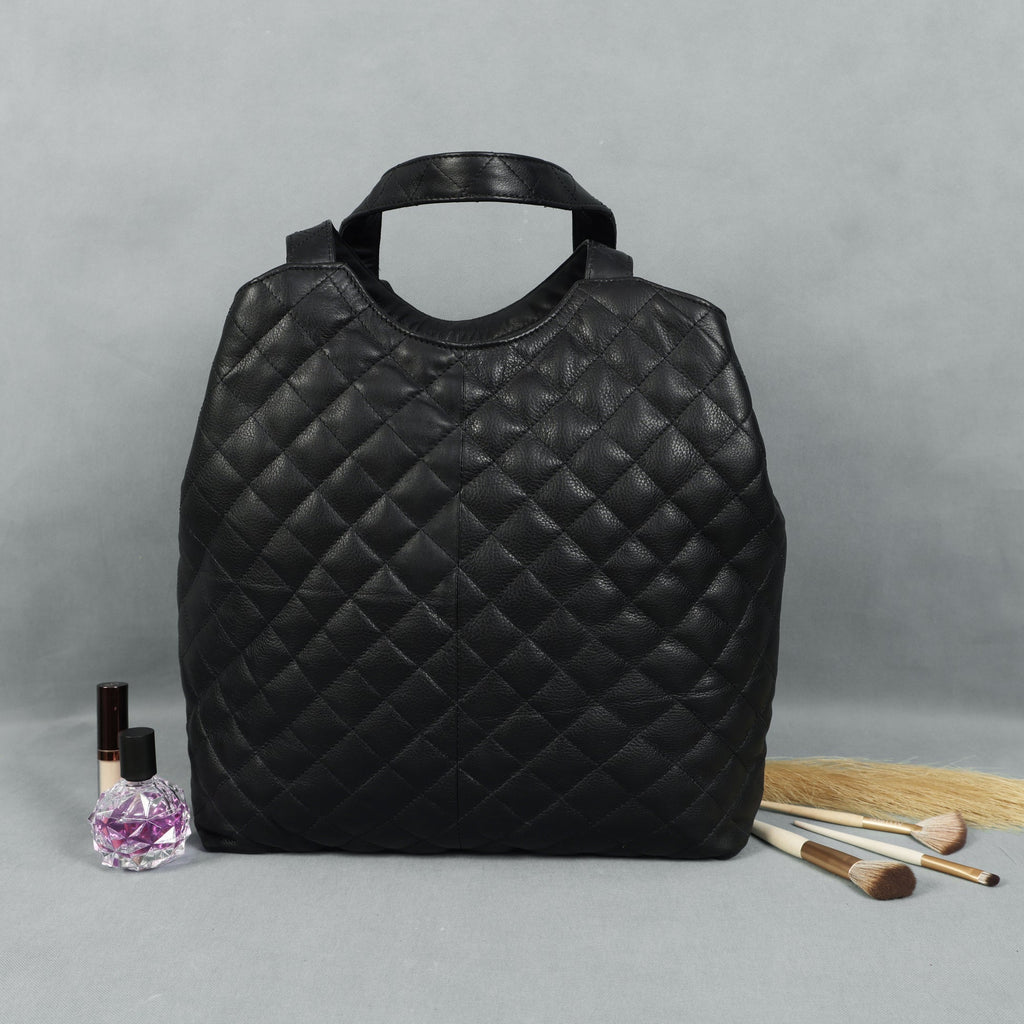 Premium Quilted Leather Tote Bag for Women with Zip Closure & Spacious Interior