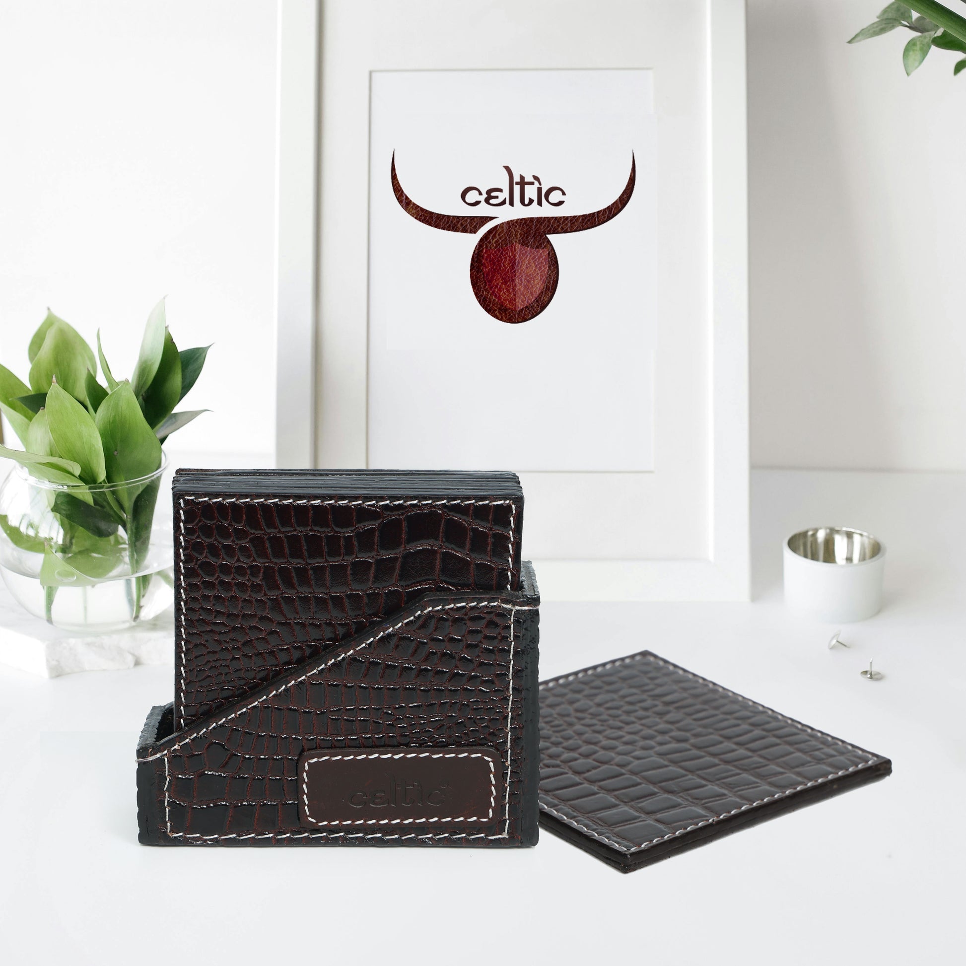 Premium Leather Square Coasters for Office Use ƒ????? Stylish & Functional Desk Accessory, Art:-LC-02
