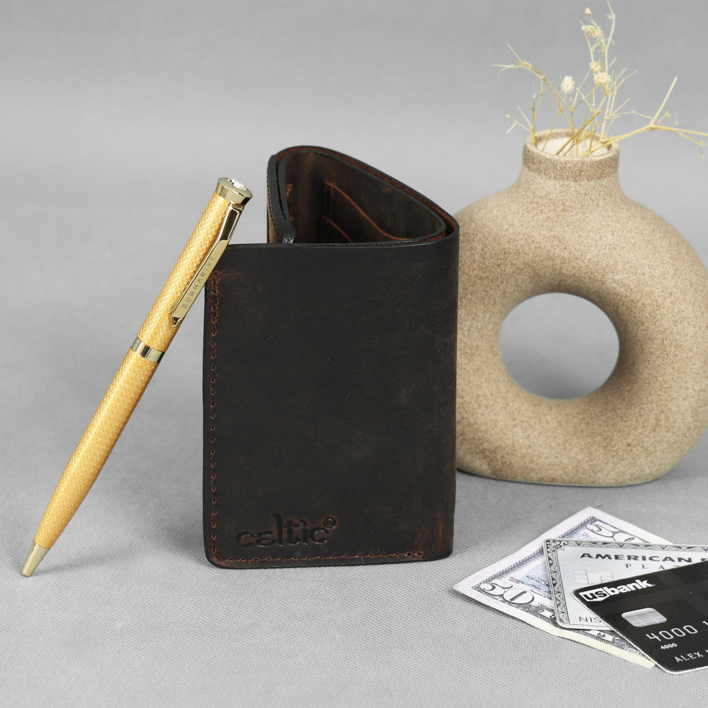 Premium Vintage Leather Trifold Wallet | Stylish Slim Card Holder for Men with Multiple Slots