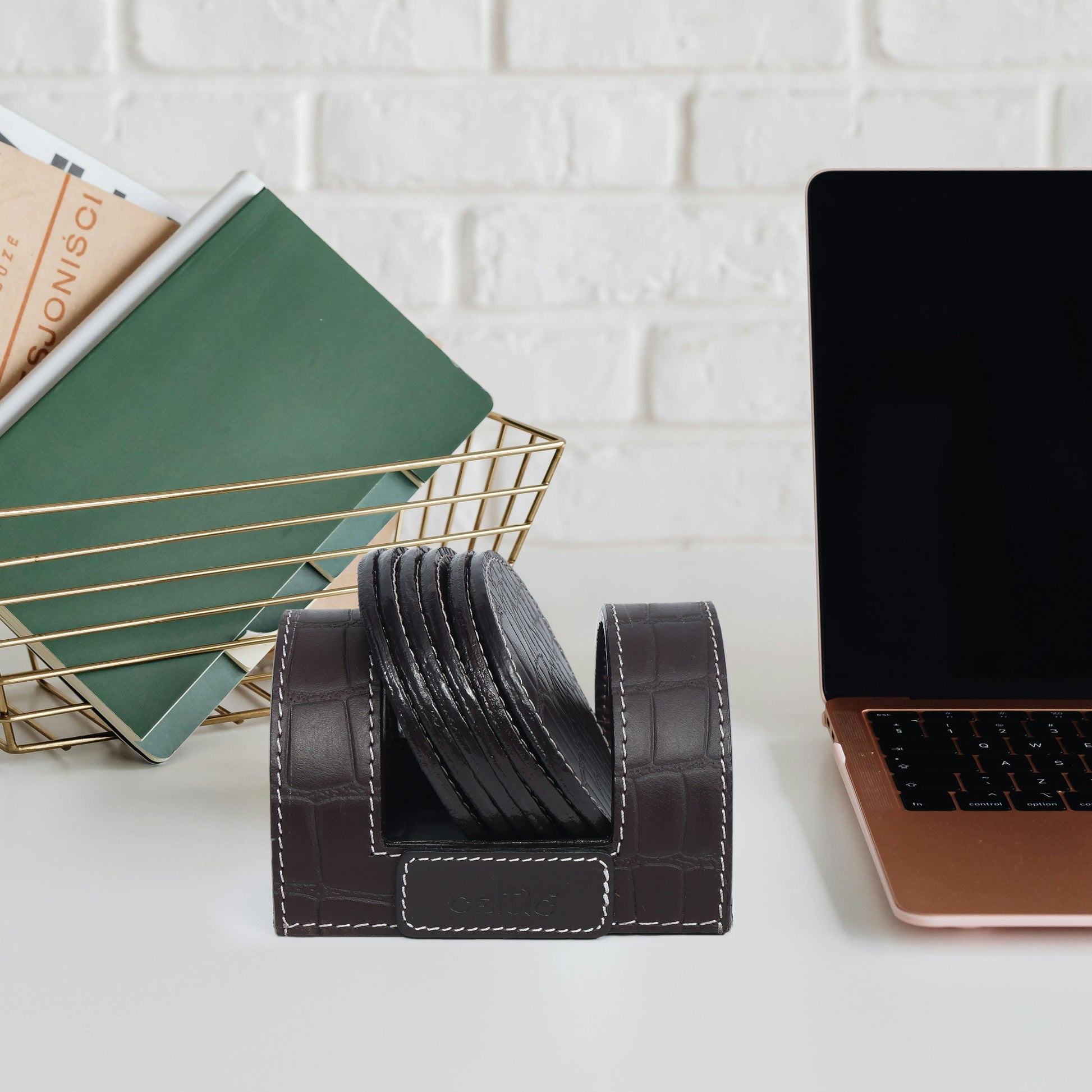 Elegant Leather Coasters for Office Use ƒ????? Stylish & Durable Desk Accessory  Art: LC-03