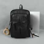 Premium Genuine Leather Multi-Zip Backpack with Padded Straps & Smart Organizer