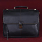 Premium Export Quality Black Leather Laptop Messenger Bag | Multi-Compartment Office Briefcase