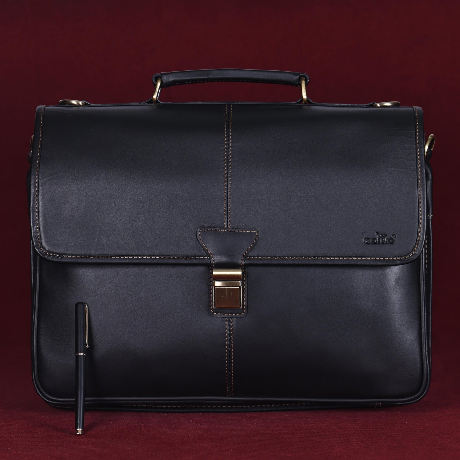 Premium Export Quality Black Leather Laptop Messenger Bag | Multi-Compartment Office Briefcase