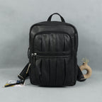 Premium Genuine Leather Multi-Zip Backpack with Padded Straps & Organizer Pockets